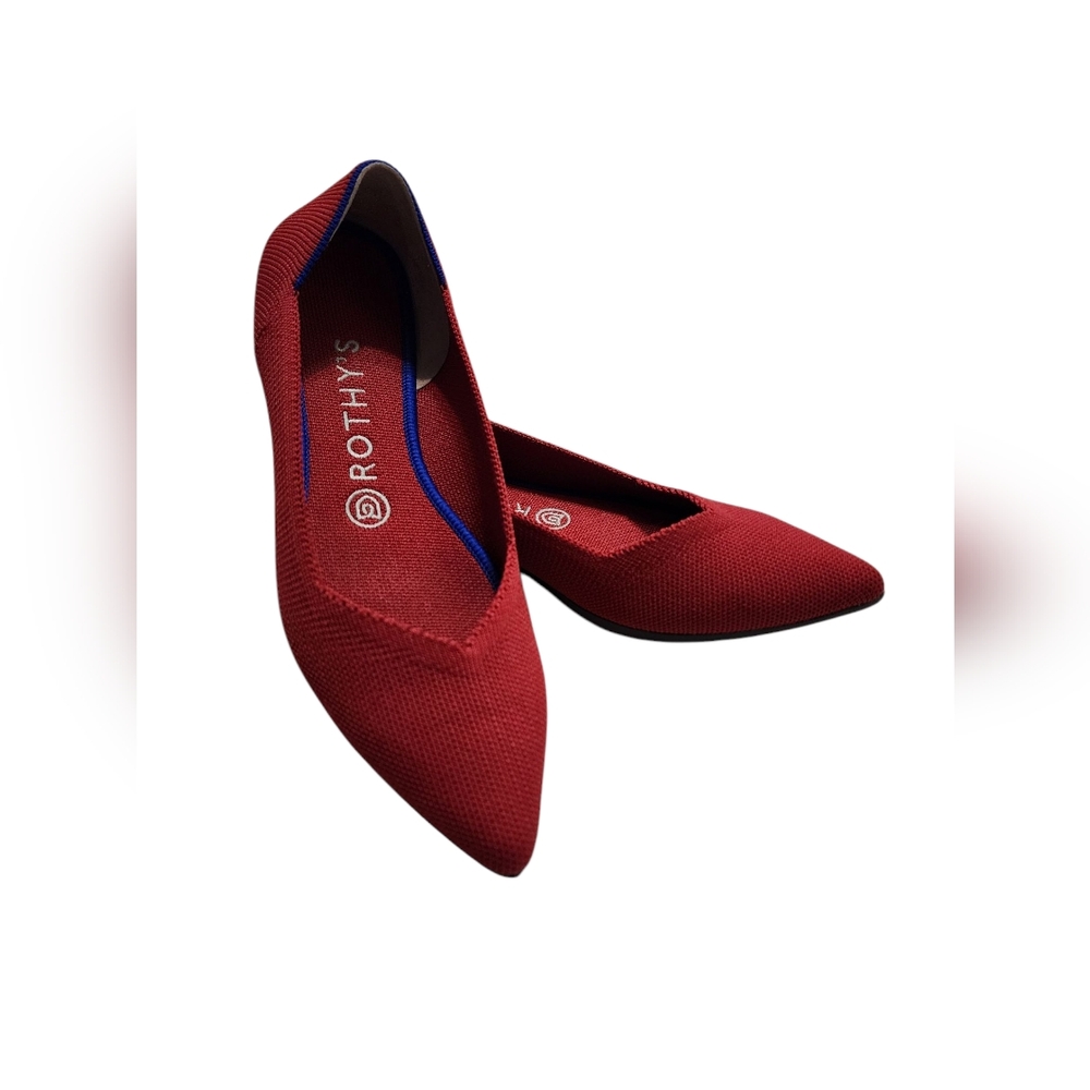 Rothy's The Point Solid Cherry Red Pointed Flats Washable Slip On Shoes Size 7.5